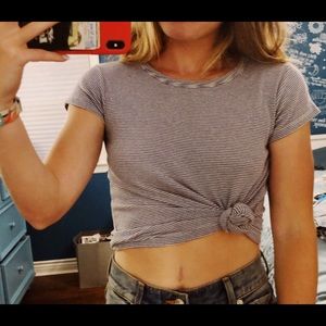 Blue Striped Cropped Knit Tee